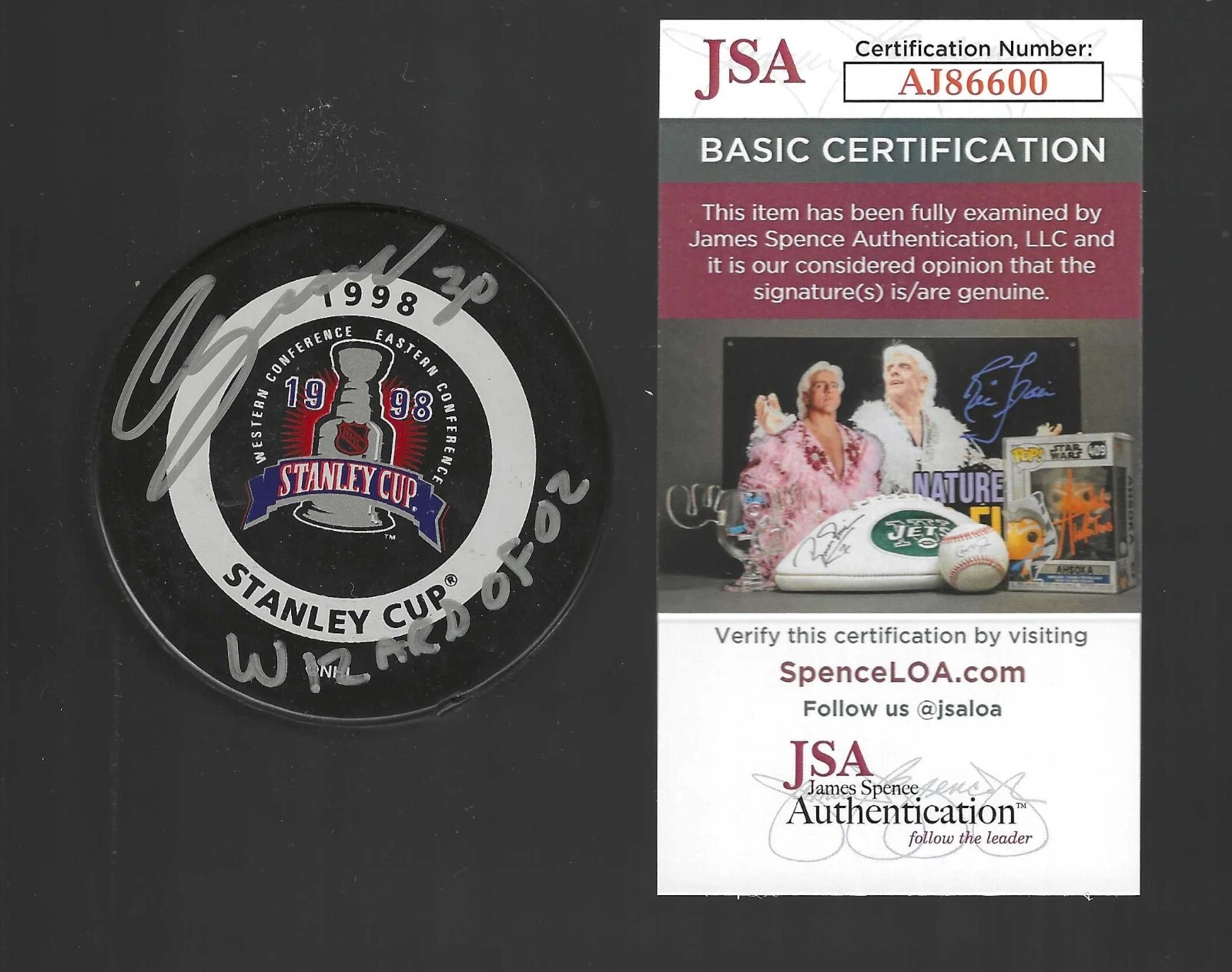 Chris Osgood Signed Detroit Red Wings 1998 Stanley Cup Finals Game Puck JSA COA
