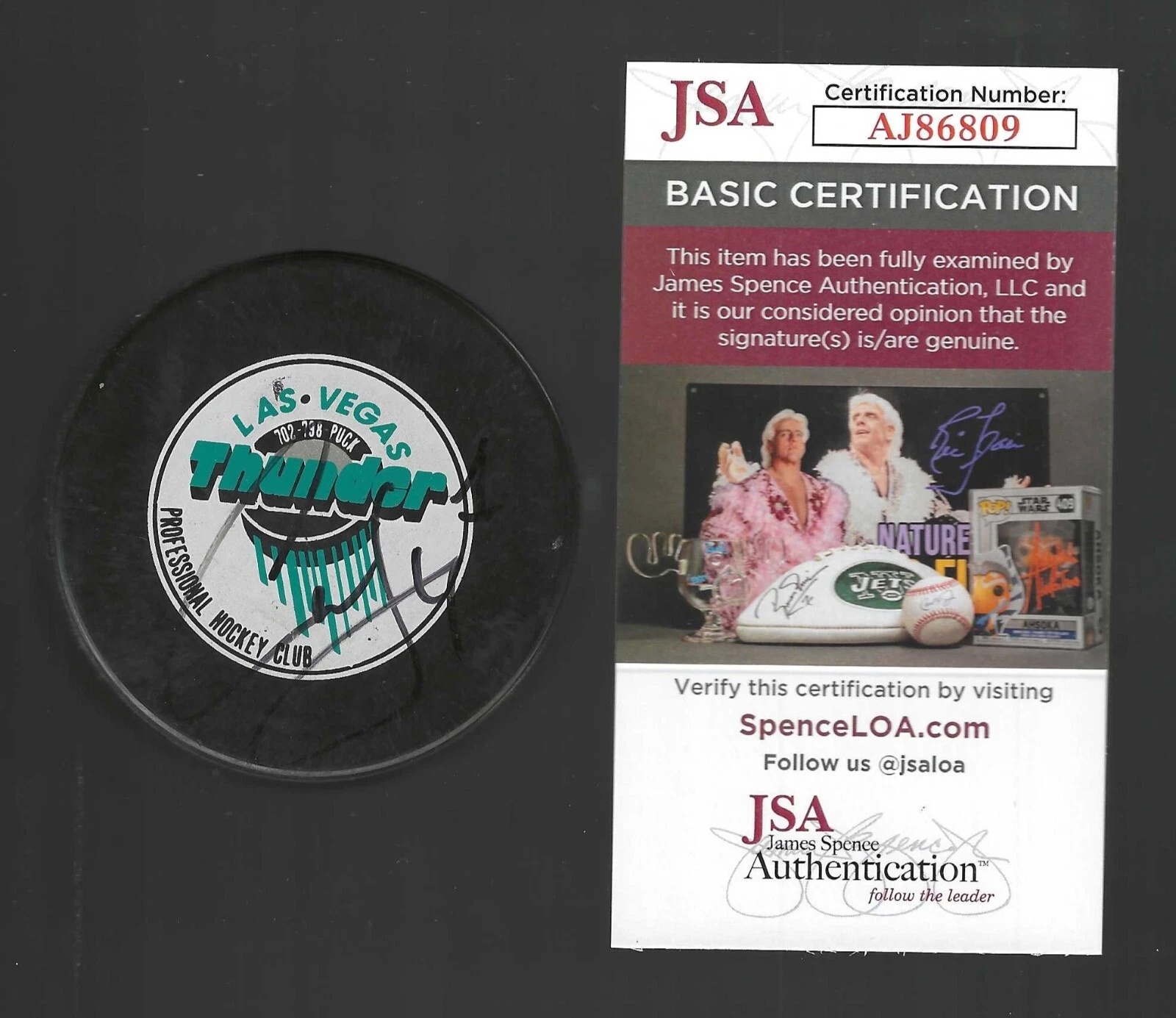 Curtis Joseph Signed Las Vegas Thunder Souvenir Puck JSA COA
