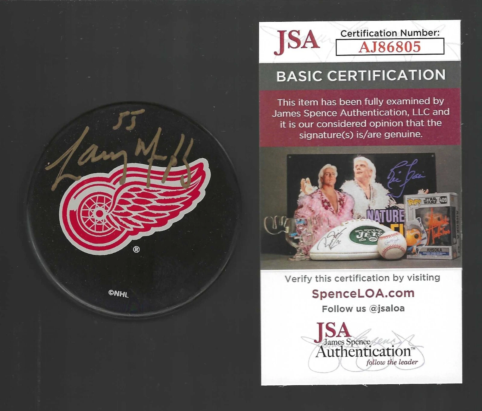 Larry Murphy Signed Detroit Red Wings Souvenir Puck JSA COA
