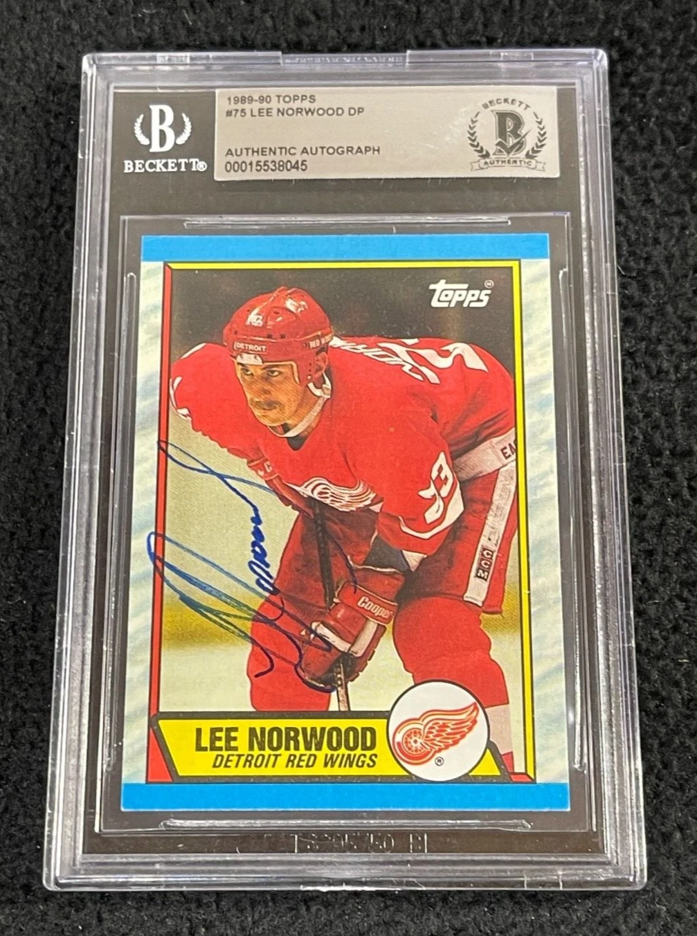 Lee Norwood Signed 1989/90 Topps Card #75 Beckett Certified Detroit Red Wings
