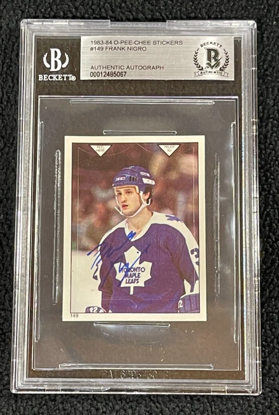 Frank Nigro Signed 1983/84 O-Pee-Chee Stickers Card #149 BAS Certified Leafs
