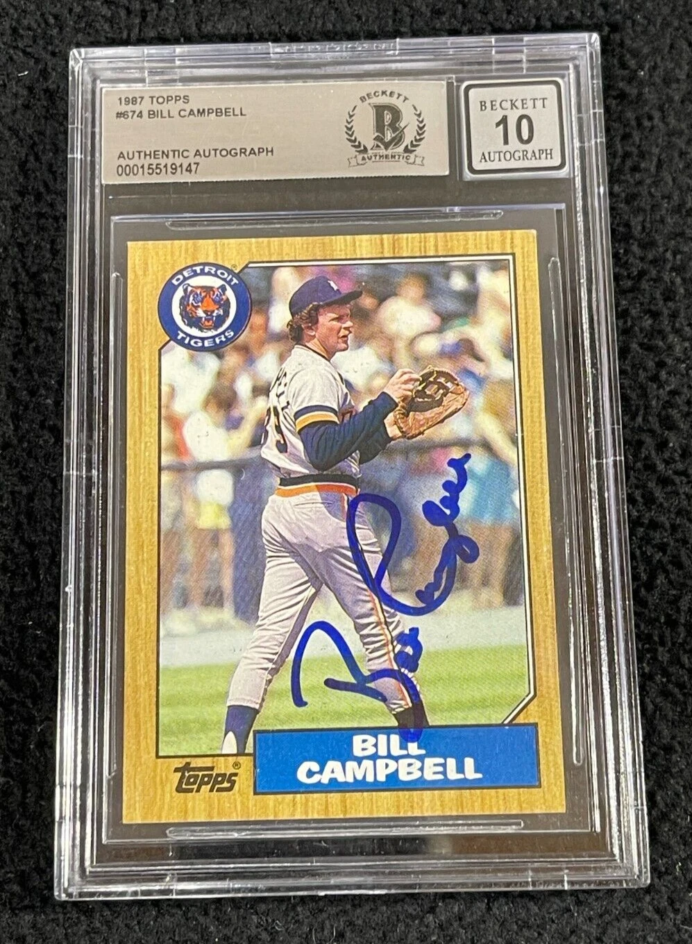 Bill Campbell Signed 1987 Topps Card #674 BAS Certified Auto Grade 10
