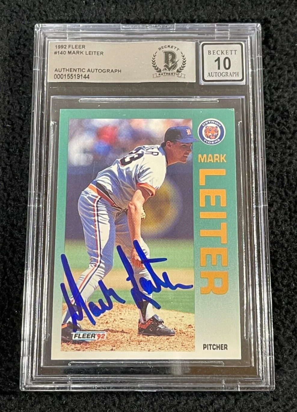 Mark Leiter Signed 1992 Fleer Card #140 BAS Certified Auto Grade 10
