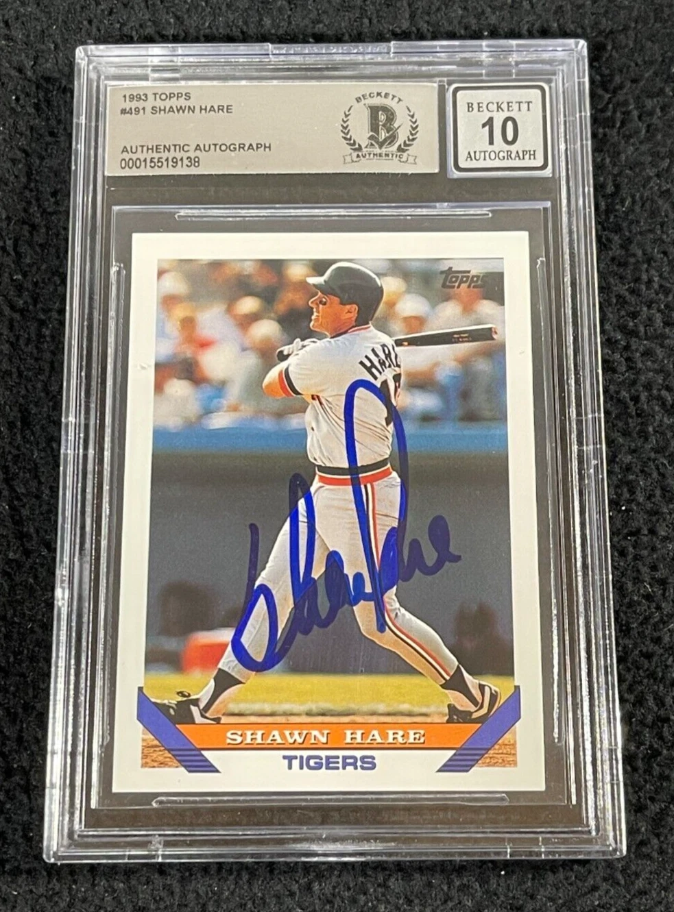 Shawn Hare Signed 1993 Topps Card #491 BAS Certified Auto Grade 10 Tigers
