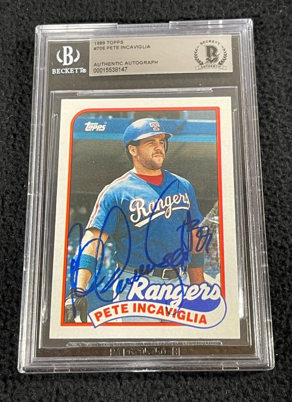 Pete Incaviglia Signed 1989 Topps Card #706 BAS Certified Texas Rangers

