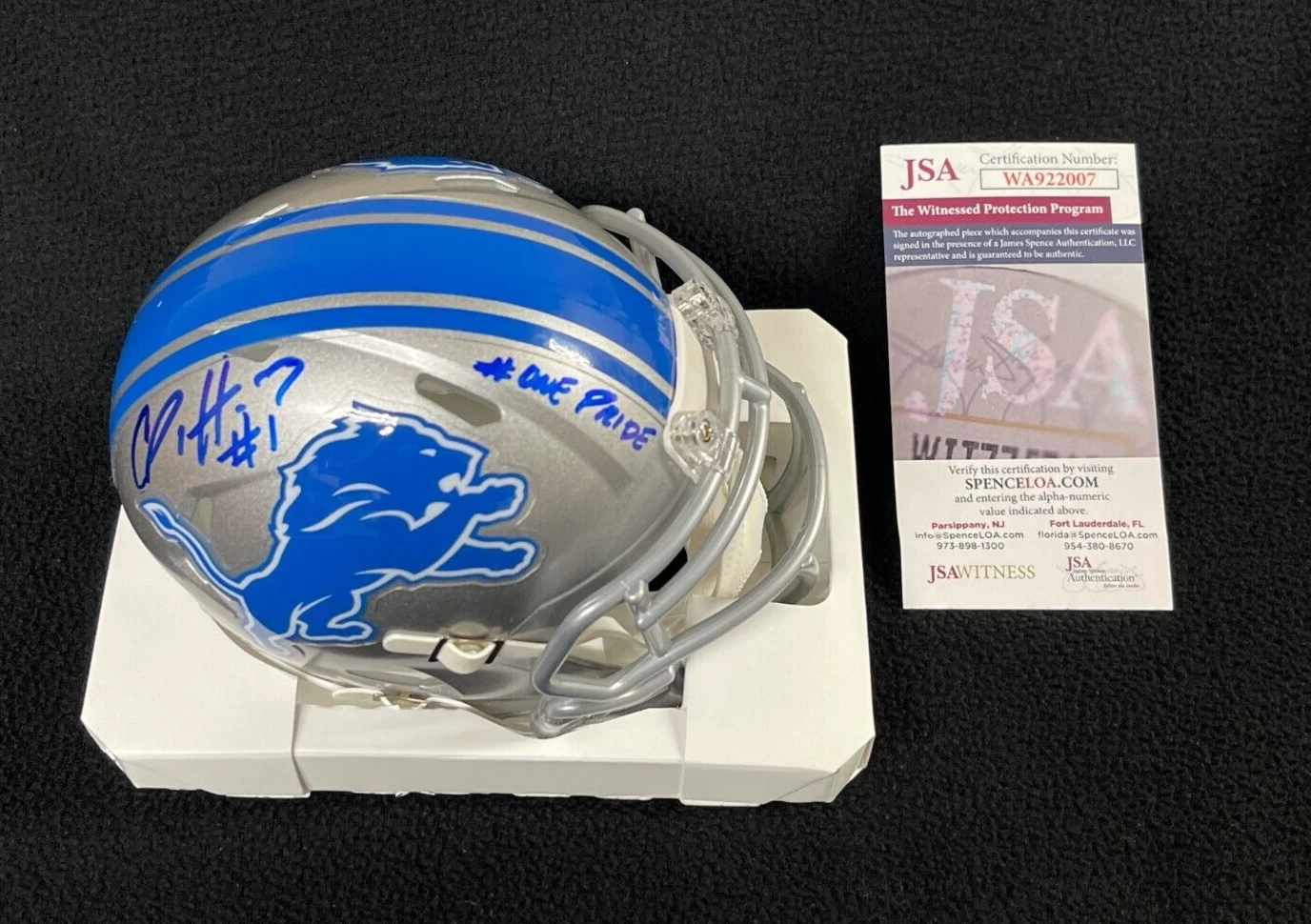 Cam Sutton Signed & Inscribed Detroit Lions Mini Helmet JSA Witness COA
