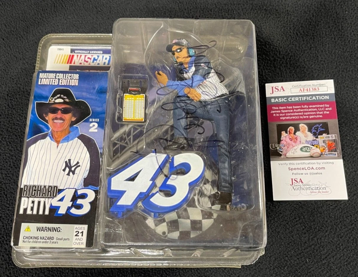 Richard Petty Signed In Black NASCAR McFarlane Action Figure JSA COA
