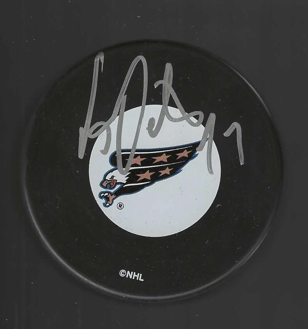 Adam Oates Signed Washington Capitals Eagle Logo Puck
