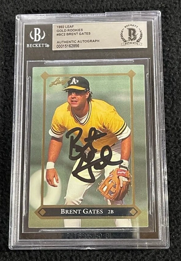 Brent Gates Signed 1992 Leaf Gold Card #BC2 BAS Certified Oakland Athletics A's
