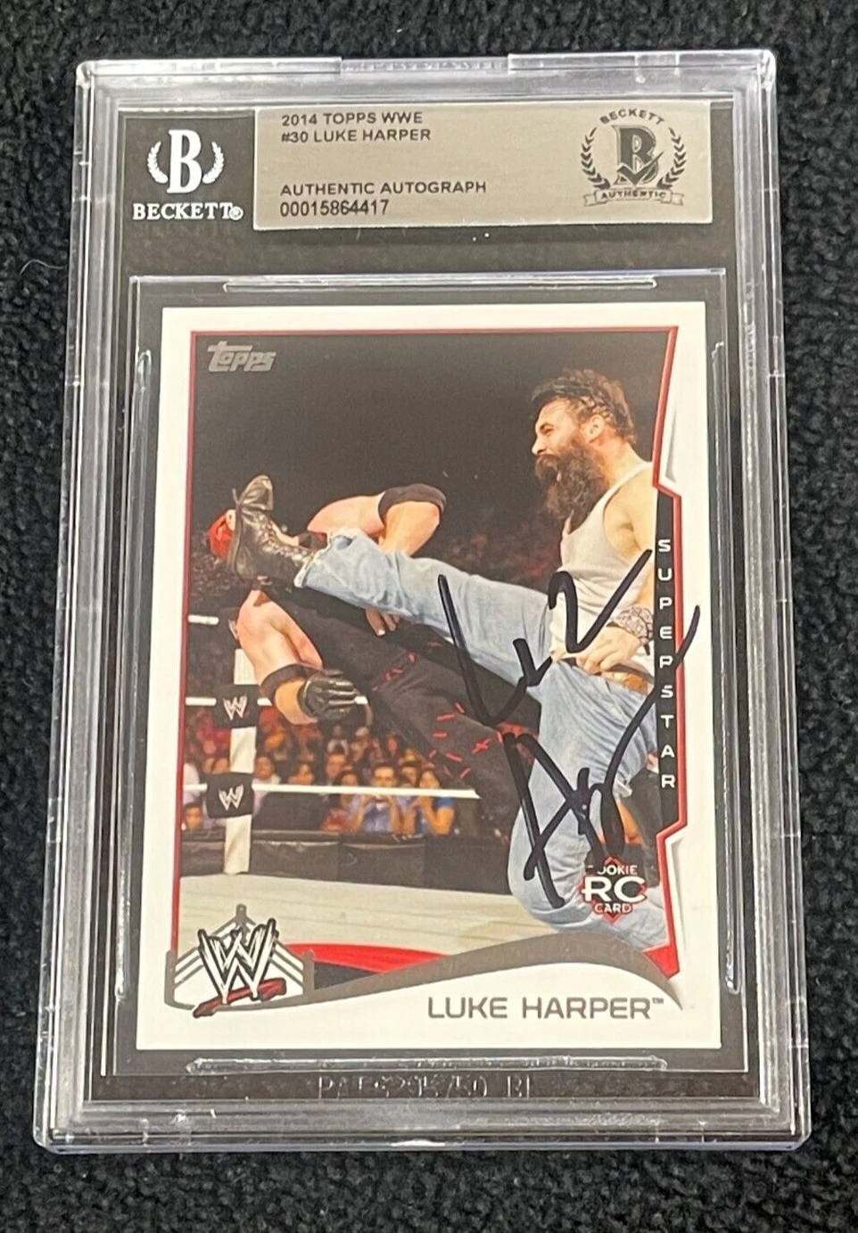Luke Harper Signed 2014 Topps WWE Rookie Card #30 Beckett Certified Brodie Lee
