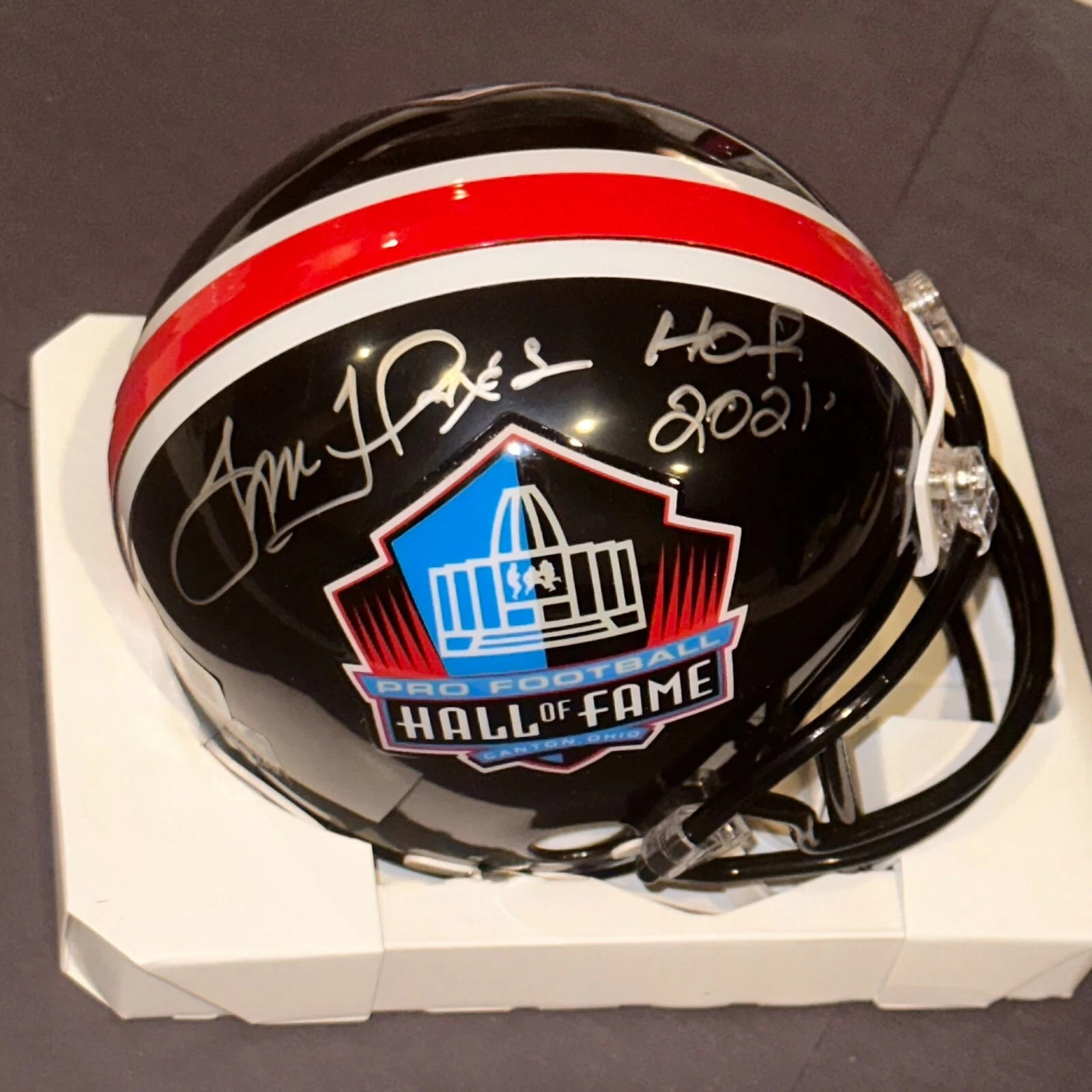 TOM FLORES Signed HALL OF FAME VSR4 Mini-helmet Beckett (BAS) & HOF Insc
