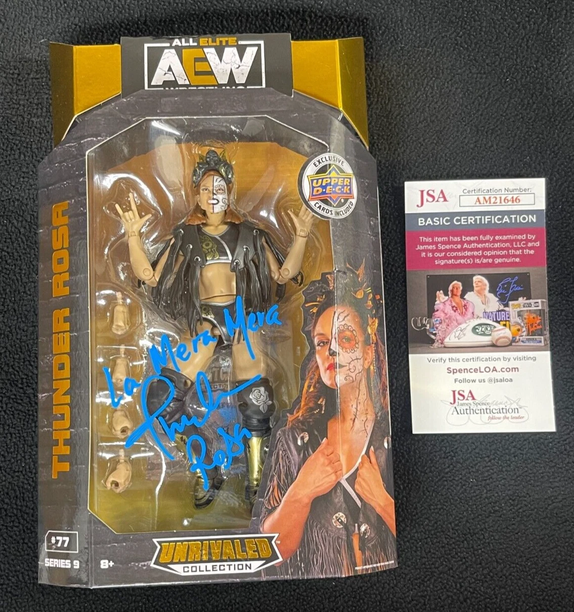 Thunder Rosa Signed & Inscribed AEW Unrivaled Collection Action Figure JSA COA
