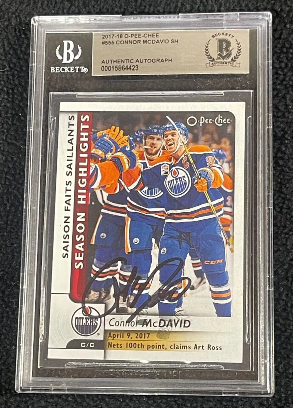 Connor McDavid Signed 2017/18 O-Pee-Chee Card #555 Edmonton Oilers BAS Certified
