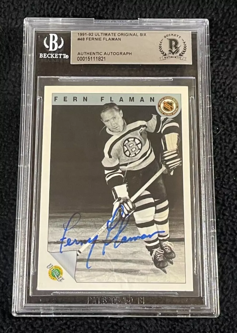 Fern Flaman Signed 1991/92 Ultimate Original 6 Card BAS Certified Bruins
