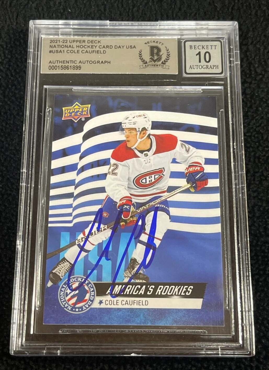 Cole Caufield Signed 2021/22 Upper Deck Card #USA1 BAS Certified Auto Grade 10
