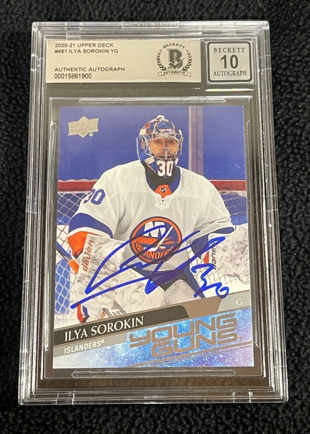 Ilya Sorokin Signed 2020/21 Upper Deck YG Card #461 BAS Certified Auto Grade 10
