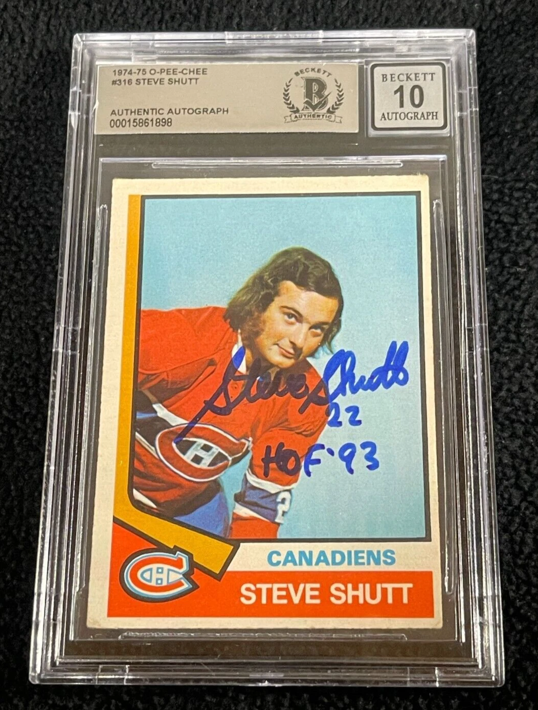 Steve Shutt Signed 1974/75 O-Pee-Chee Card #316 BAS Certified Auto Grade 10
