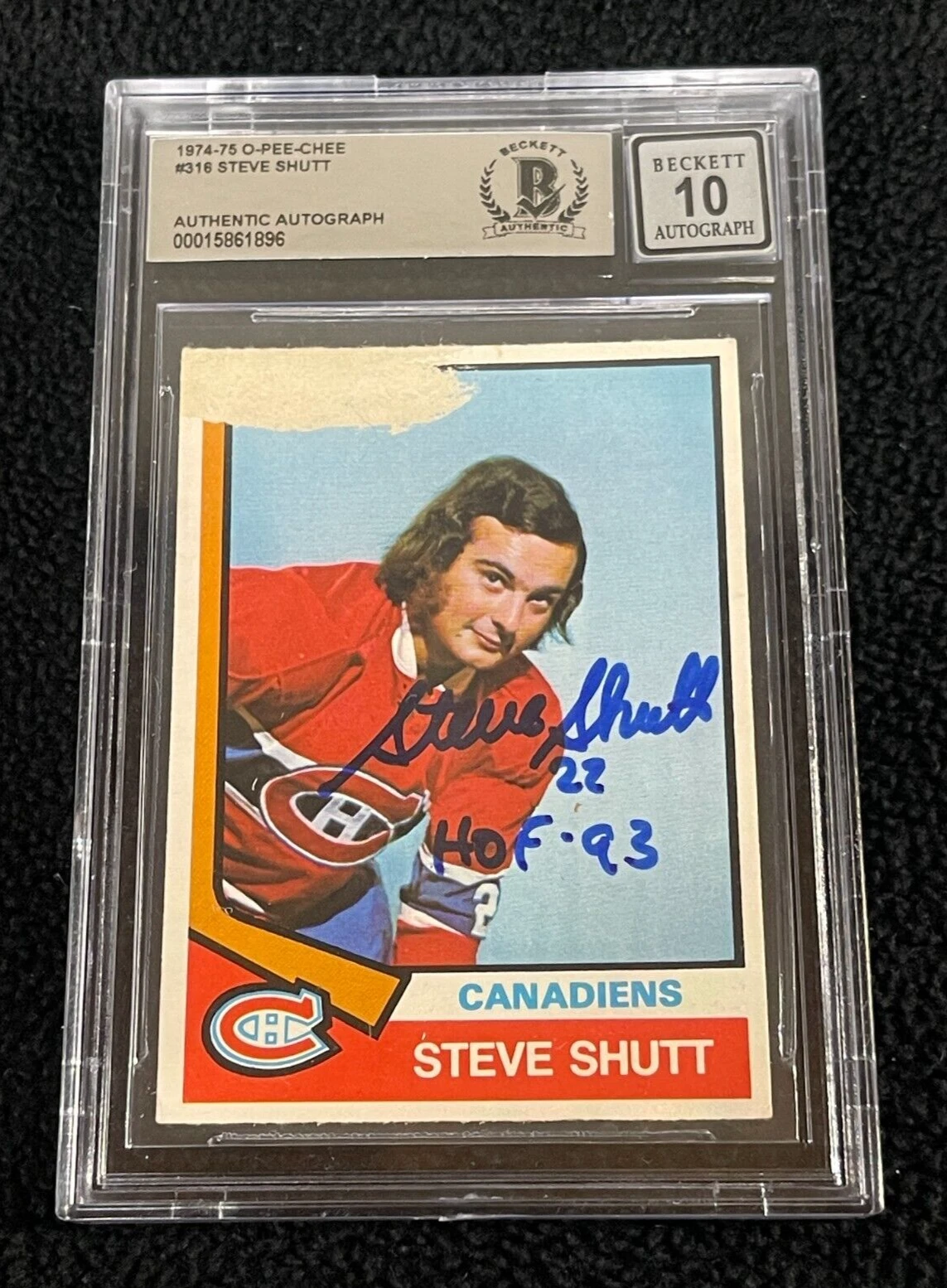 Steve Shutt Signed 1974/75 O-Pee-Chee Card #316 Beckett Certified Auto Grade 10
