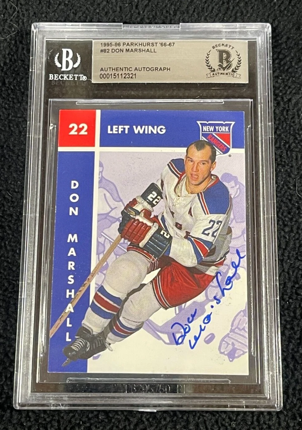 Don Marshall Signed 1995/96 Parkhurst '66-67 Card #82 BAS Certified NY Rangers
