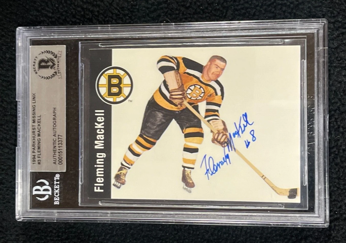 Fleming MacKell Signed 1994 Parkhurst Missing Link Card #3 BAS Certified Bruins

