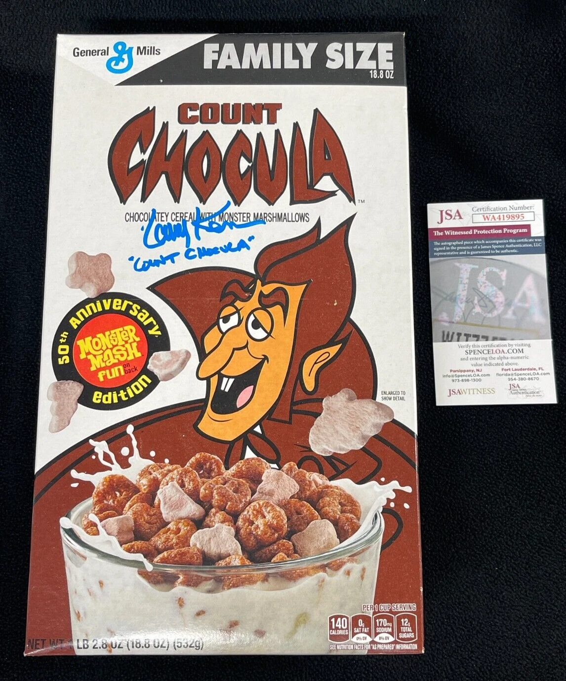 Larry Kenney Signed & Inscribed Count Chocula Cereal Box JSA Witness COA
