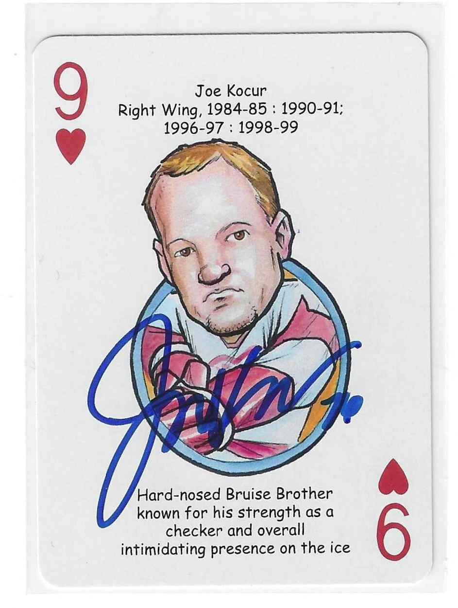 Joe Kocur Signed Nine (9) of Hearts Playing Card Detroit Red Wings
