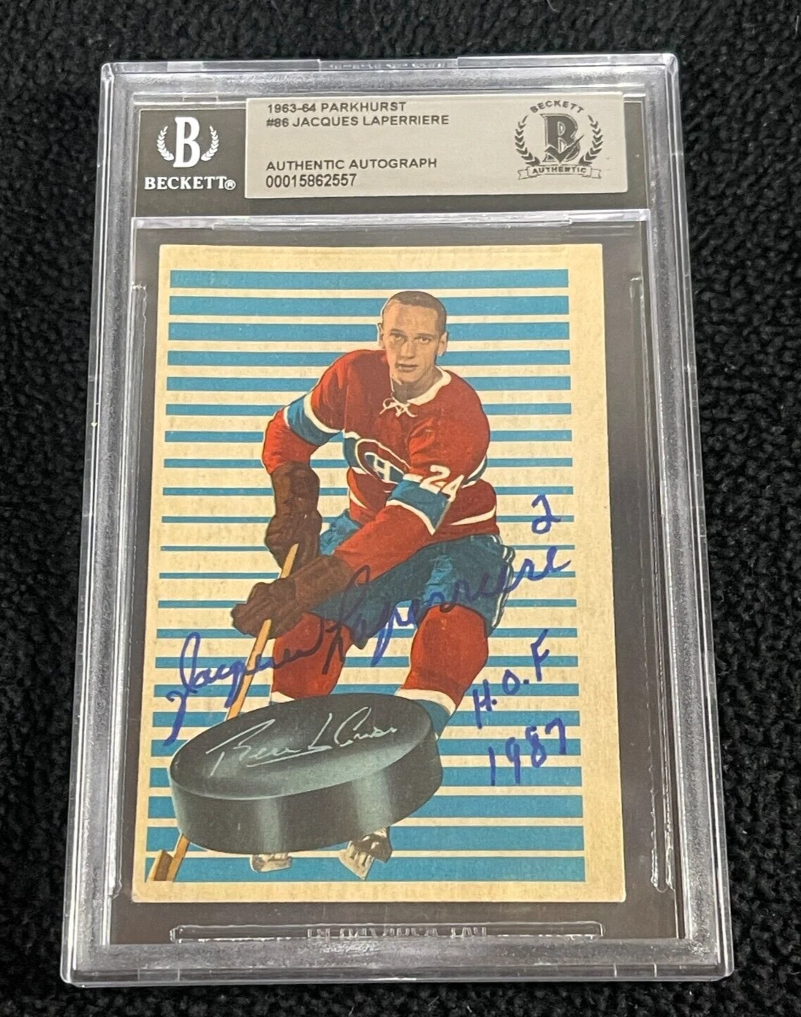 Jacques Laperriere Signed 1963/64 Parkhurst Card #86 Beckett Certified Canadiens
