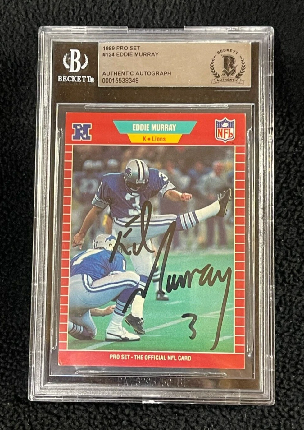 Eddie Murray Signed 1989 Pro Set Card #124 Beckett Certified Detroit Lions
