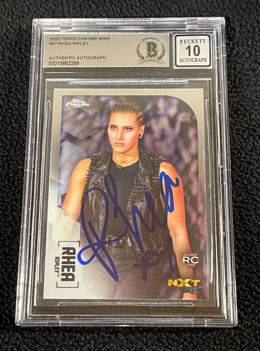 Rhea Ripley Signed 2020 Topps Chrome WWE Rookie Card #97 Beckett Auto Grade 10
