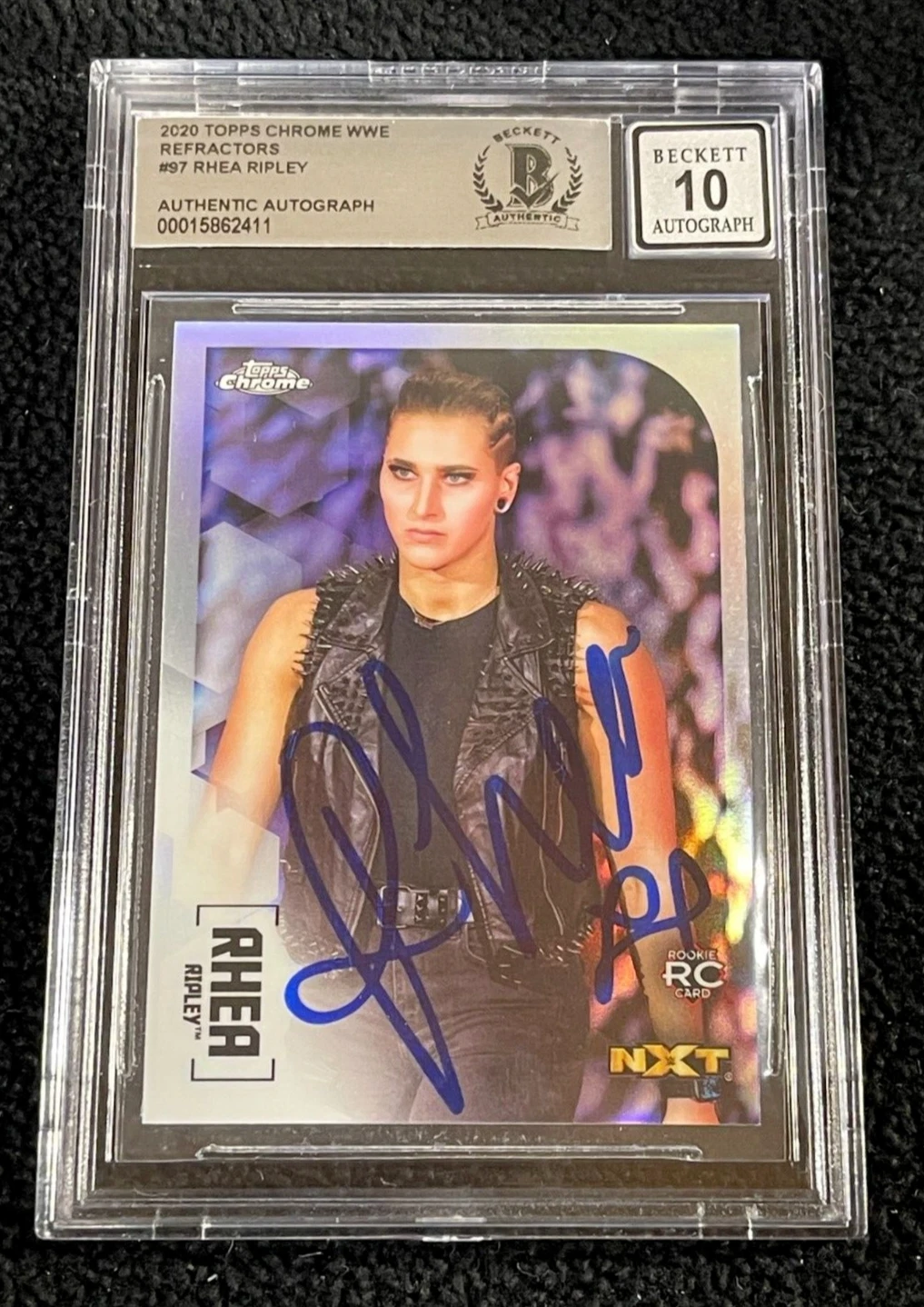 Rhea Ripley Signed 2020 Topps Chrome Refractor Rookie Card #97 BAS Auto Grade 10
