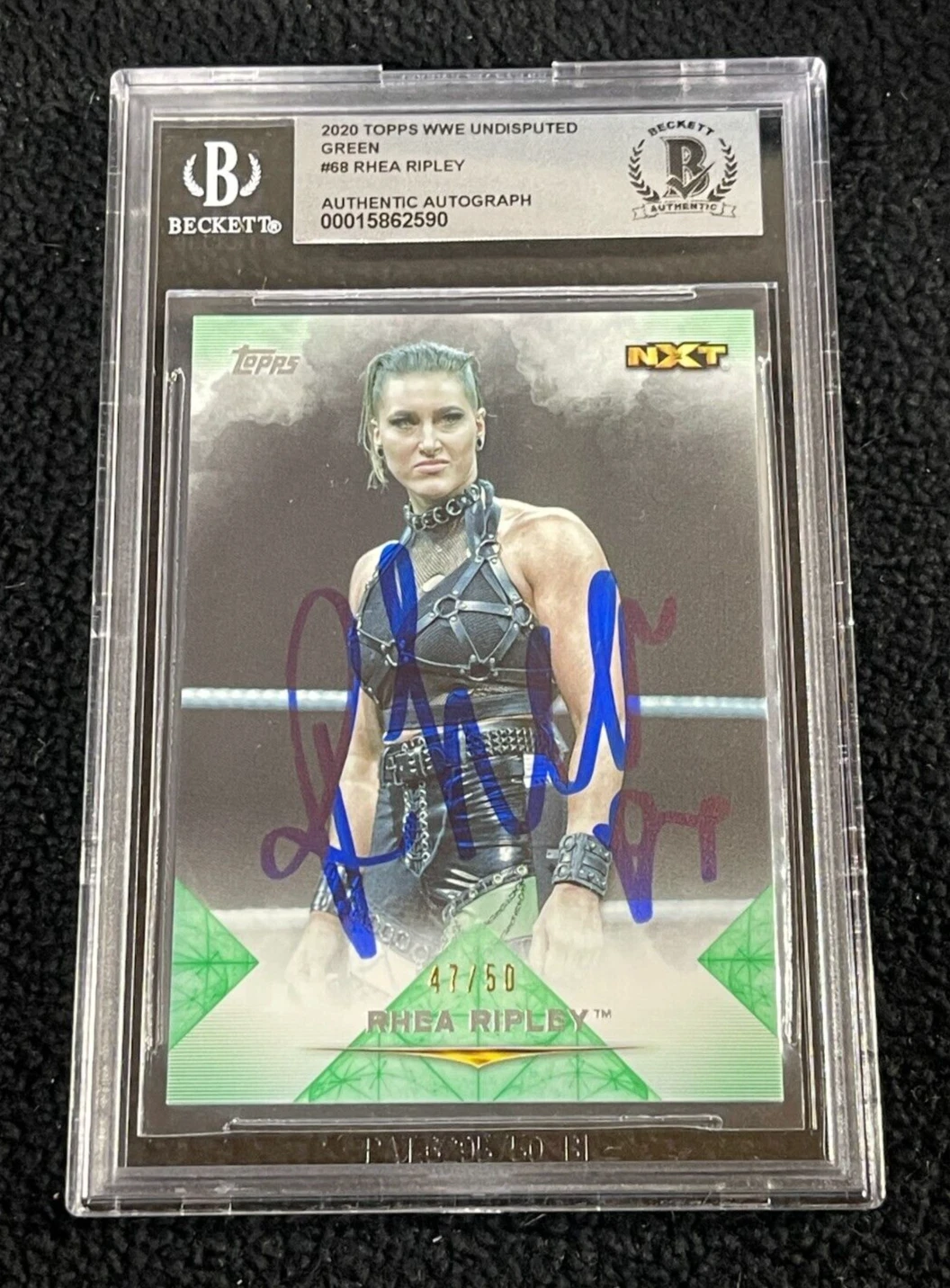 Rhea Ripley Signed 2020 Topps Undisputed WWE Green Rookie Card BAS Auto Grade 10
