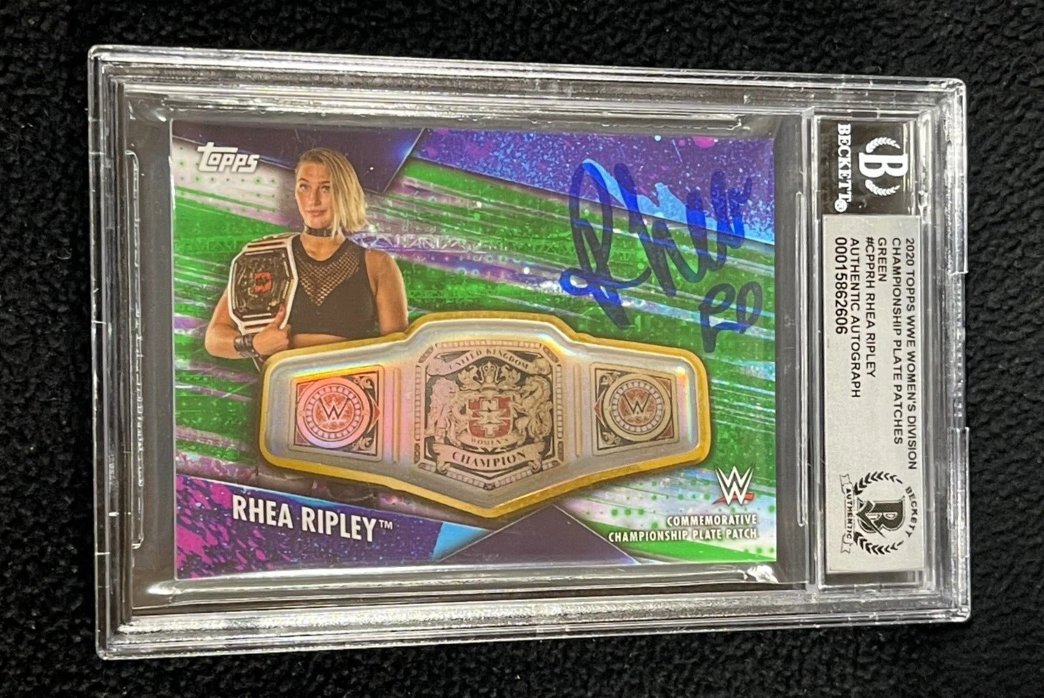 Rhea Ripley Signed 2020 Topps WWE NXT Champion Plate Green Rookie Card Beckett
