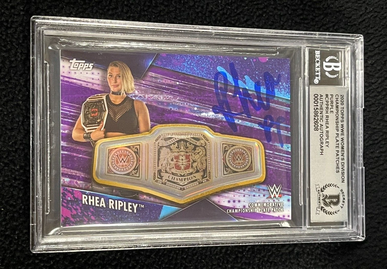 Rhea Ripley Signed 2020 Topps WWE NXT Champion Plate Purple Rookie Card Beckett
