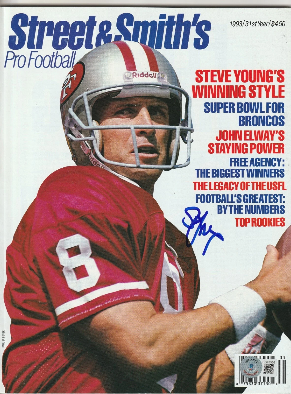 STEVE YOUNG Signed 1993 STREET & SMITH'S Magazine Beckett (NO Label) BAS
