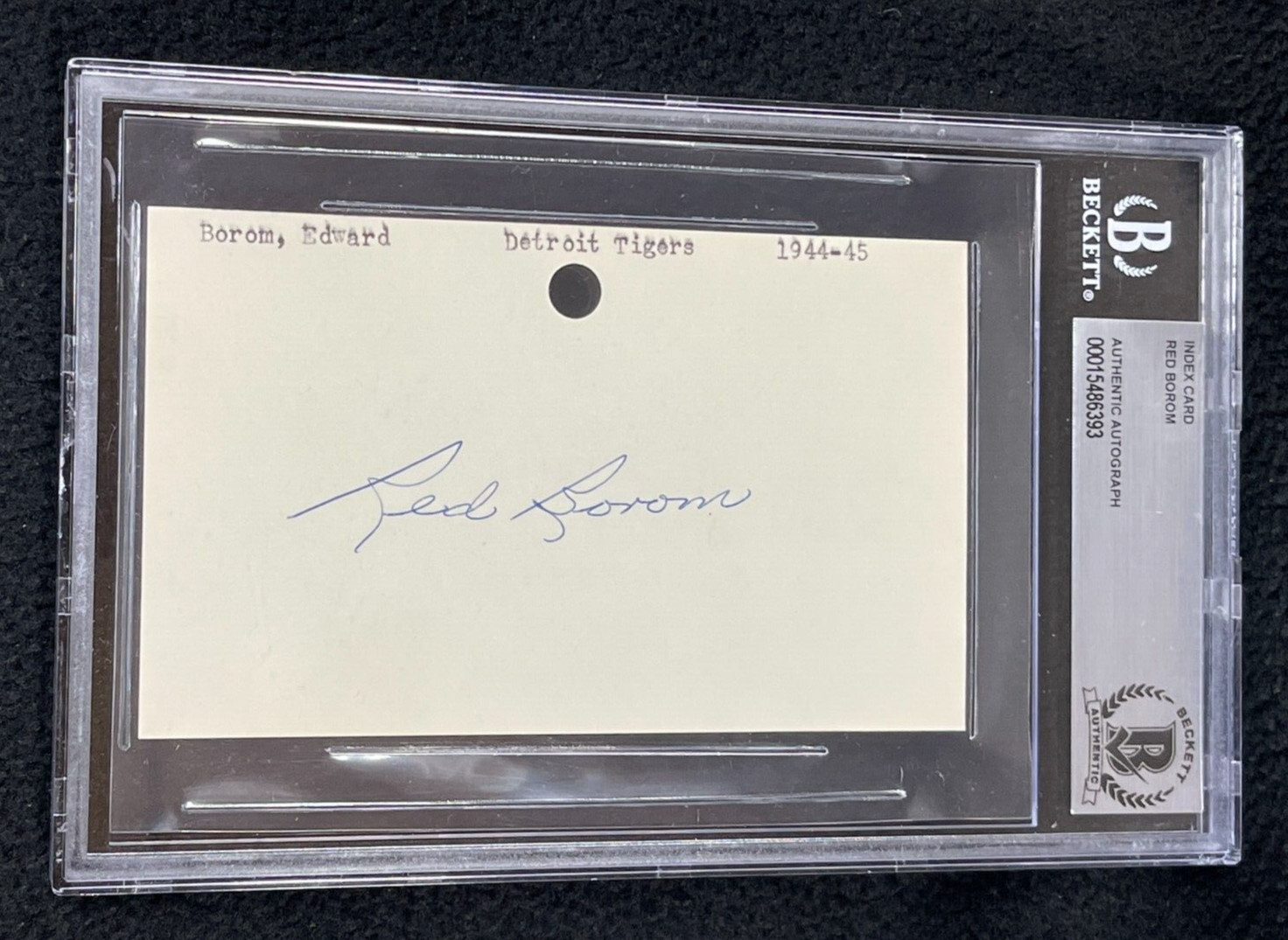 Red Borom Signed Index Card Beckett Certified Detroit Tigers
