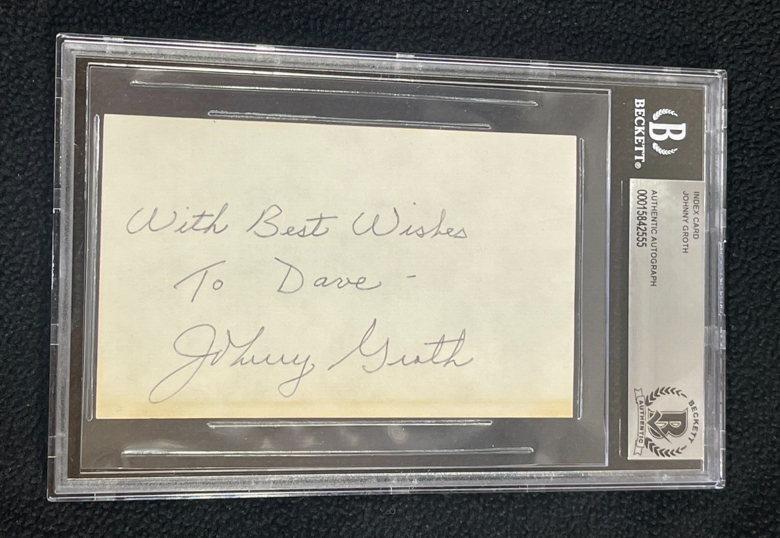 Johnny Groth Signed Index Card Beckett Certified Detroit Tigers
