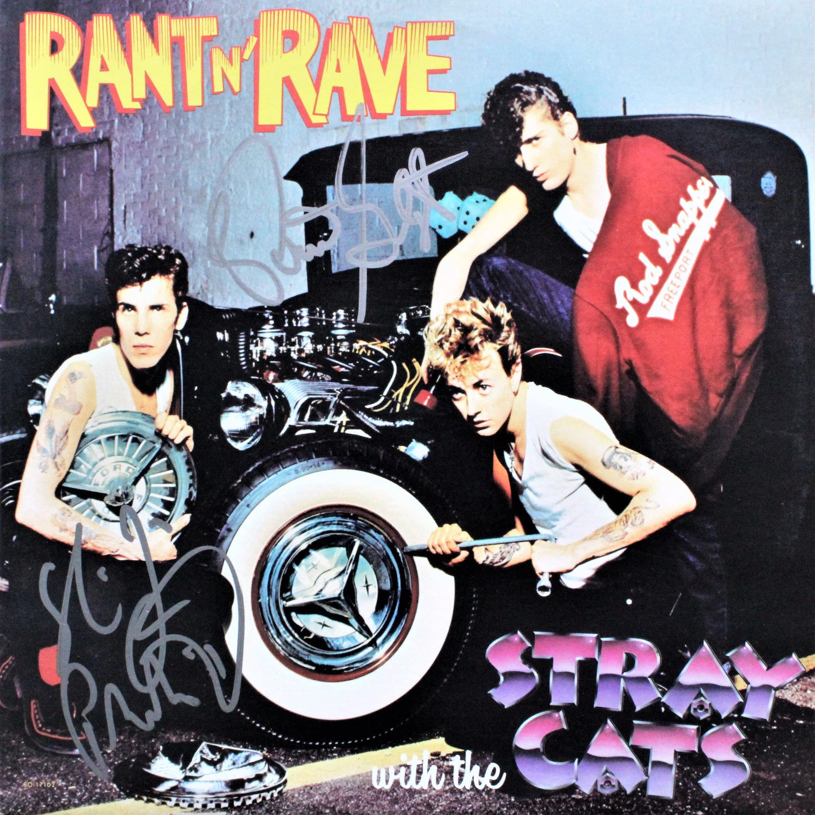 THE STRAY CATS Brian Setzer Slim Jim Phantom SIGNED Rant n Rave record ACOA

