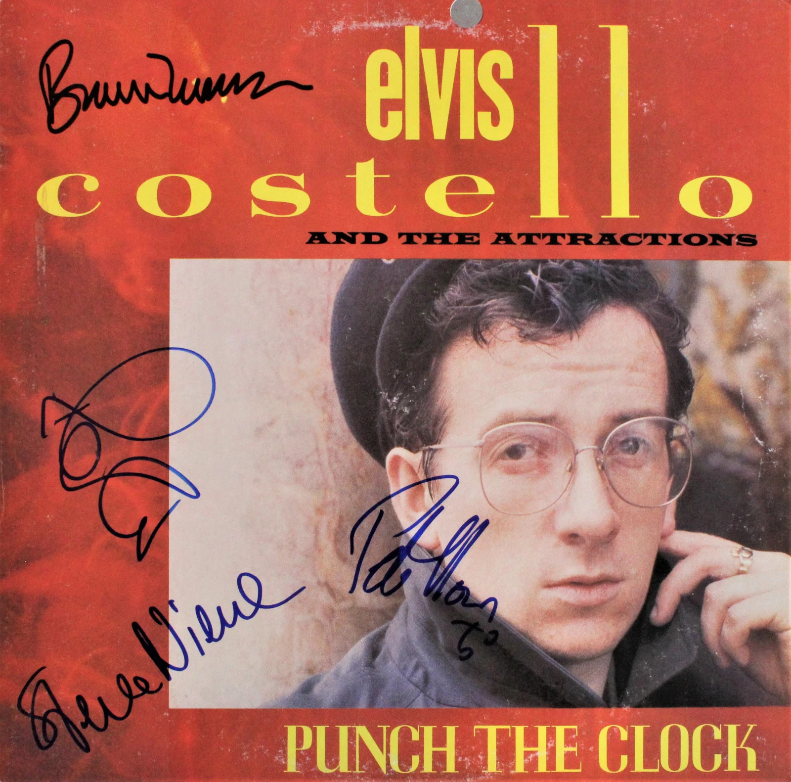 ELVIS COSTELLO Punch The Clock SIGNED RECORD Pete, Steve, & Bruce ACOA
