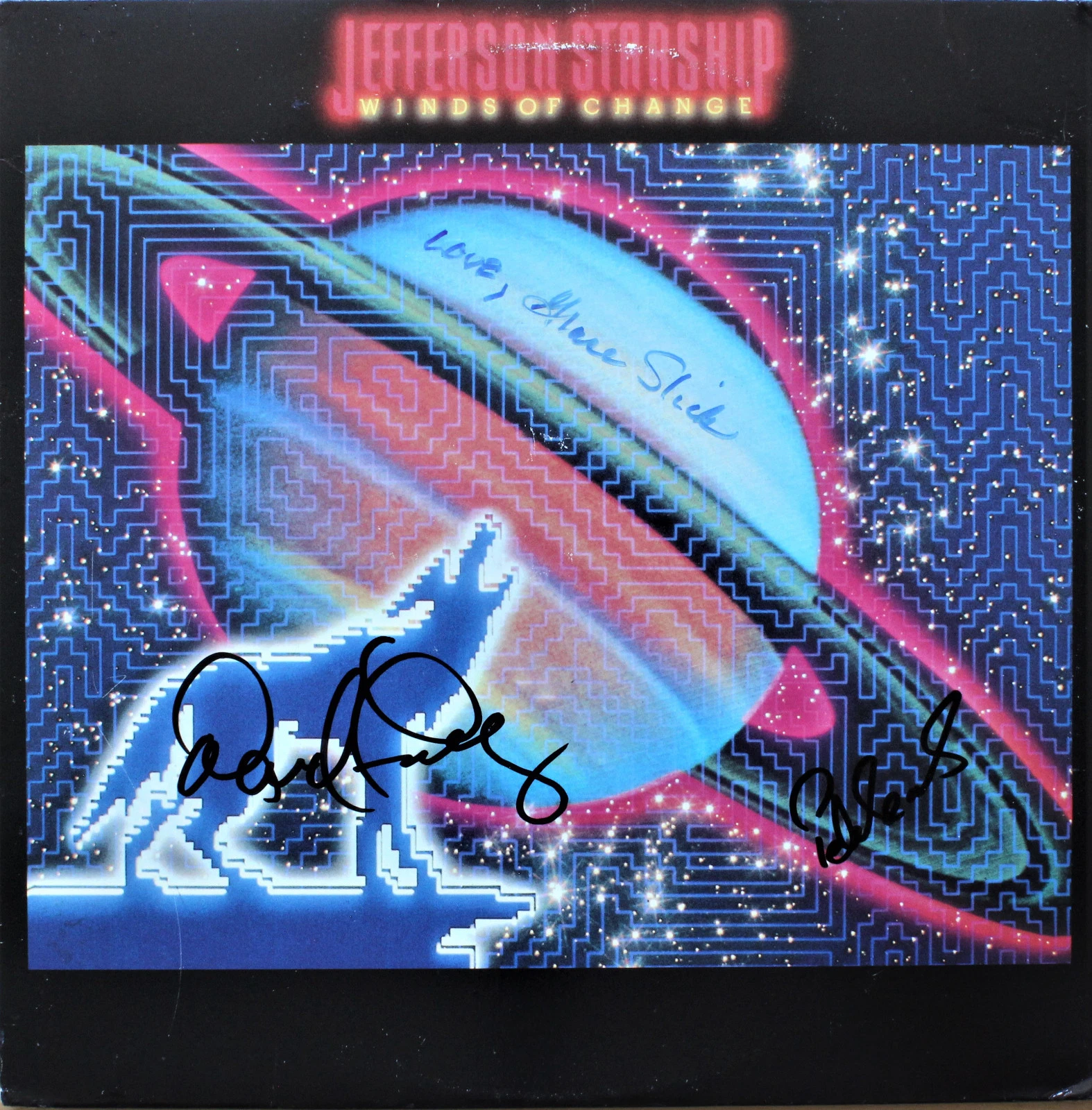 GRACE SLICK +2 signed Jefferson Starship Record WINDS OF CHANGE Airplane ACOA
