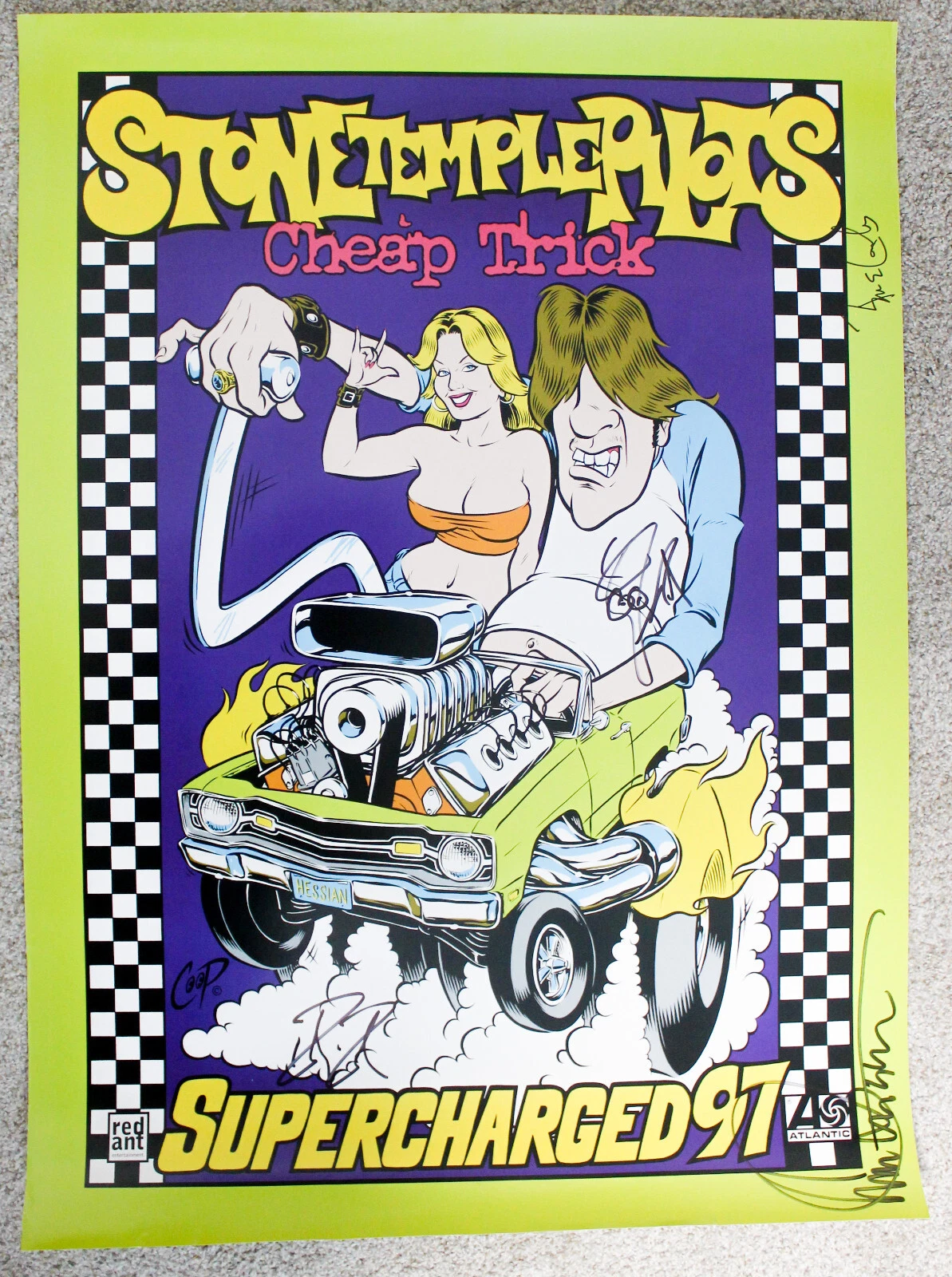 Cheap Trick with STP 1997 Tour Poster SIGNED by Rick, Tom, Robin and Bun!! ACOA
