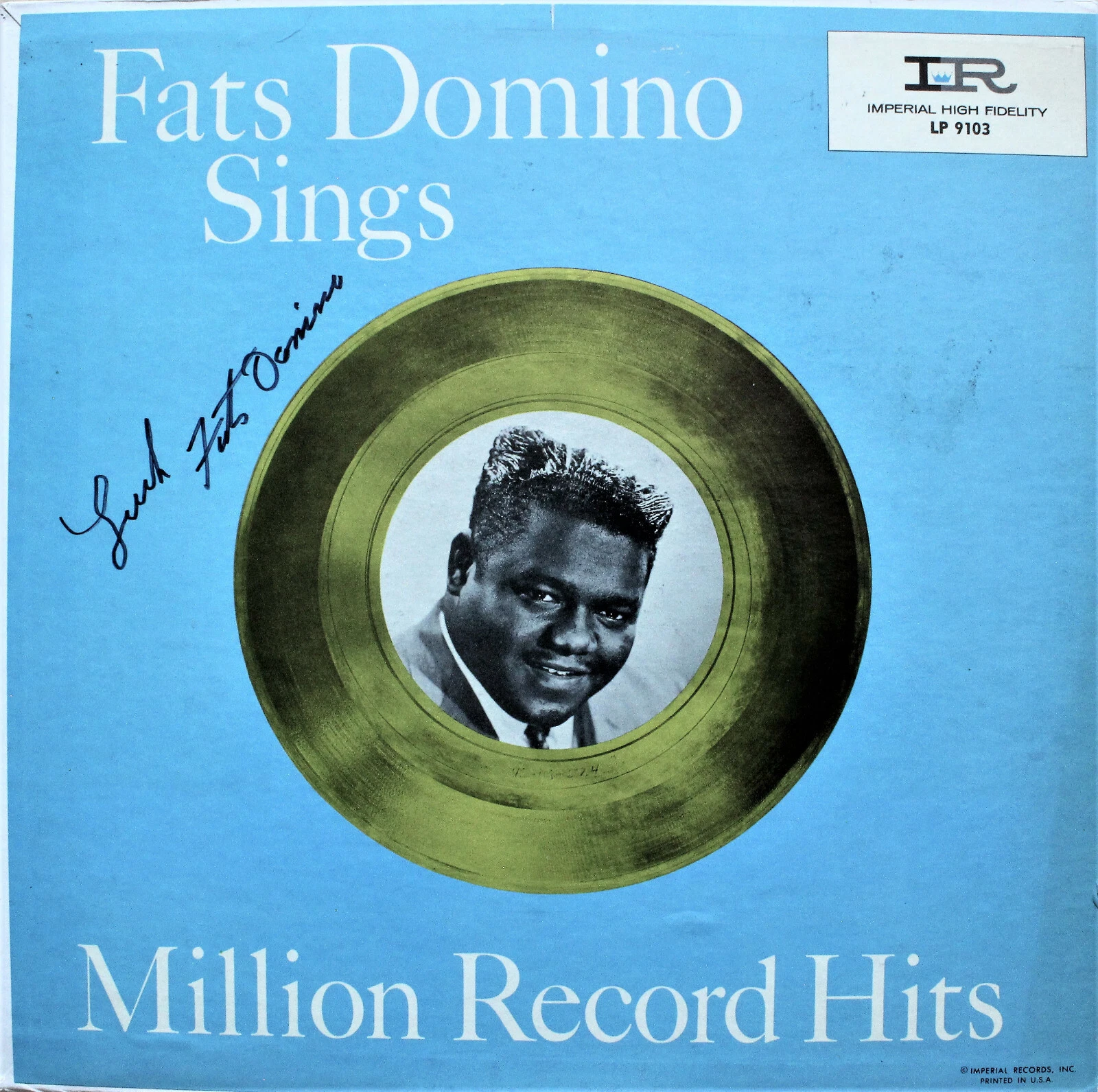 FATS DOMINO Sings Million Record Hits AUTOGRAPHED VINYL RECORD LP ACOA

