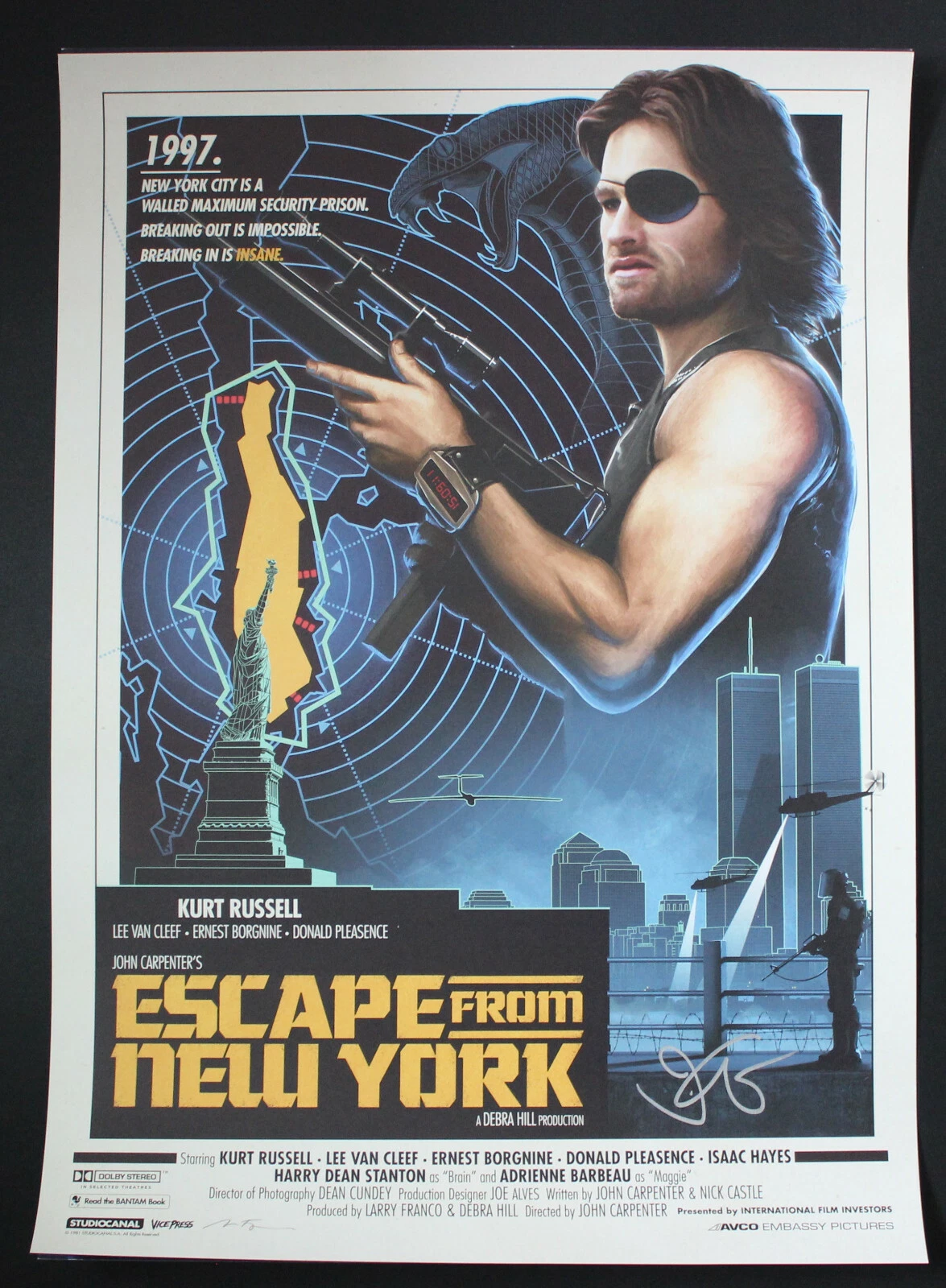 John Carpenter SIGNED Escape From New York Vice Press Poster(Artist Signed) ACOA
