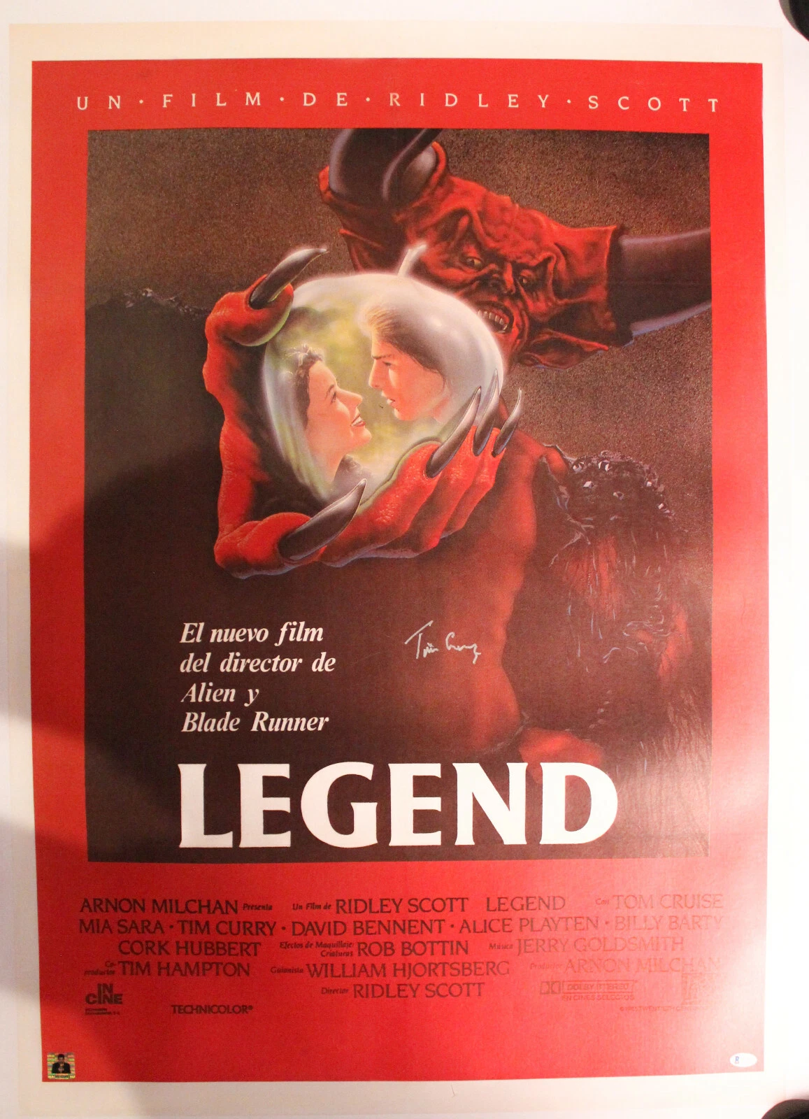 LEGEND 1985 (Ridley Scott) SIGNED Spanish Poster TIM CURRY, Linen Backed BAS
