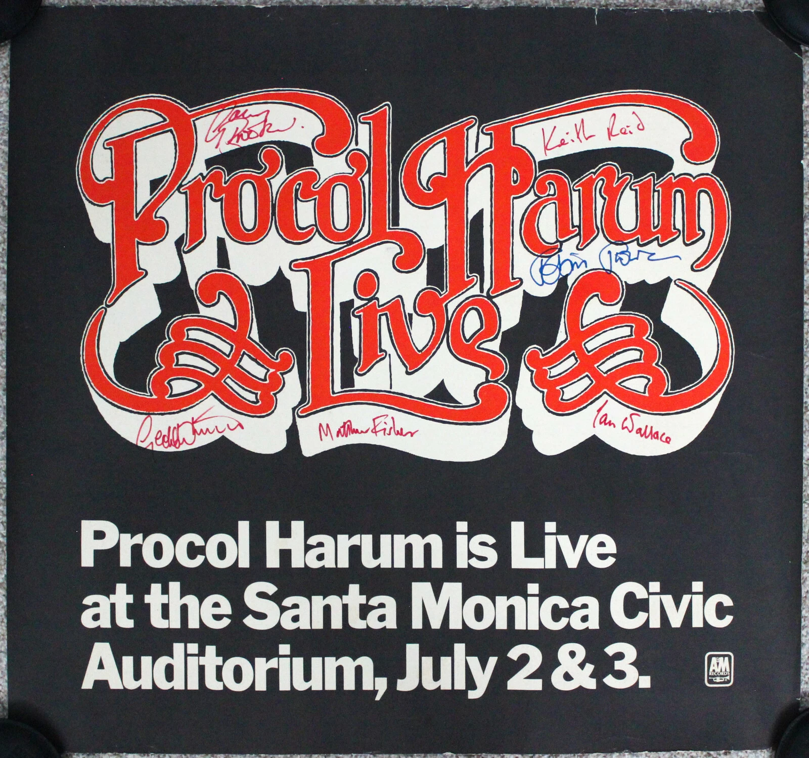 Procol Harum Live Santa Monica 1972 Concer Poster Signed Robin Trower +5 ACOA
