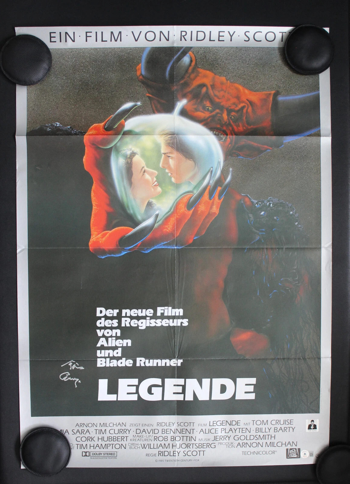 LEGEND 1985 (Ridley Scott) SIGNED German Poster TIM CURRY, BAS TCCOA

