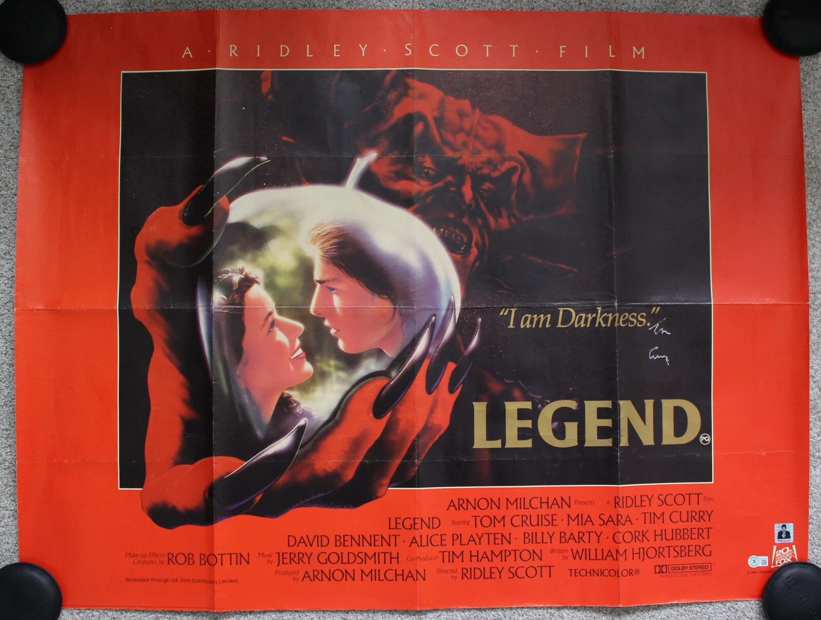 LEGEND 1985 (Ridley Scott) SIGNED UK Quad Poster TIM CURRY, BAS
