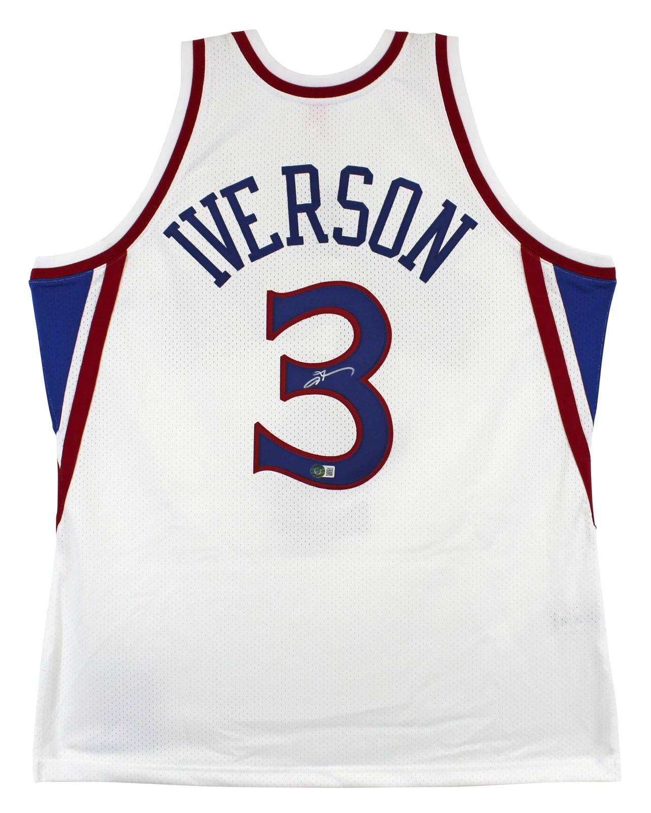 76ers Allen Iverson Authentic Signed White M&N HWC Authentic Jersey BAS Witness

