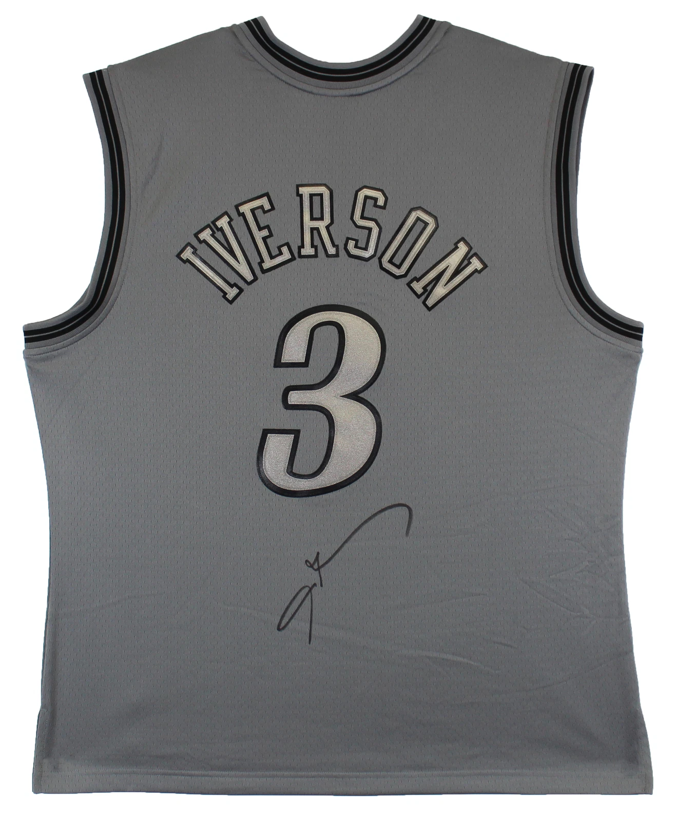 76ers Allen Iverson Authentic Signed Grey M&N HWC Swingman Jersey BAS Witnessed
