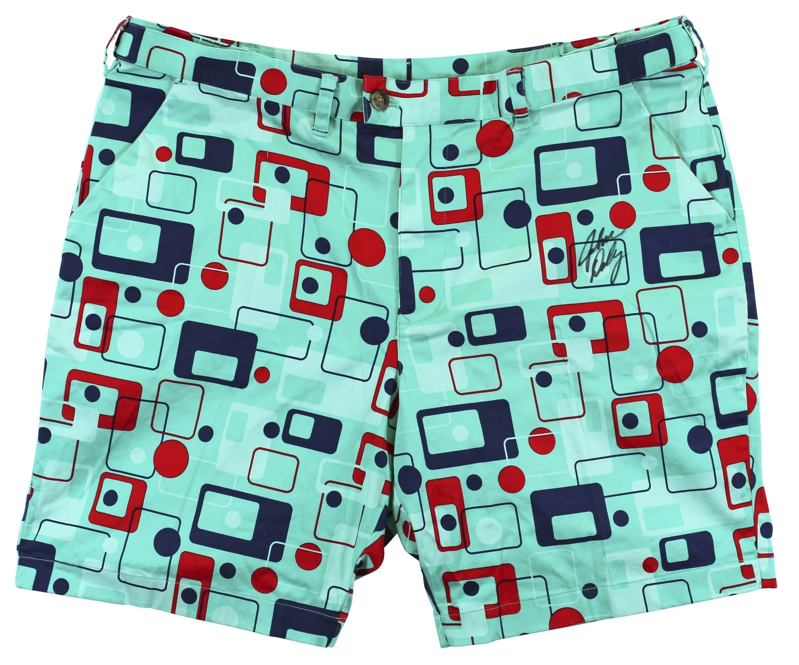 John Daly Authentic Signed Match Worn Teal Loudmouth Golf Shorts BAS #BH00375
