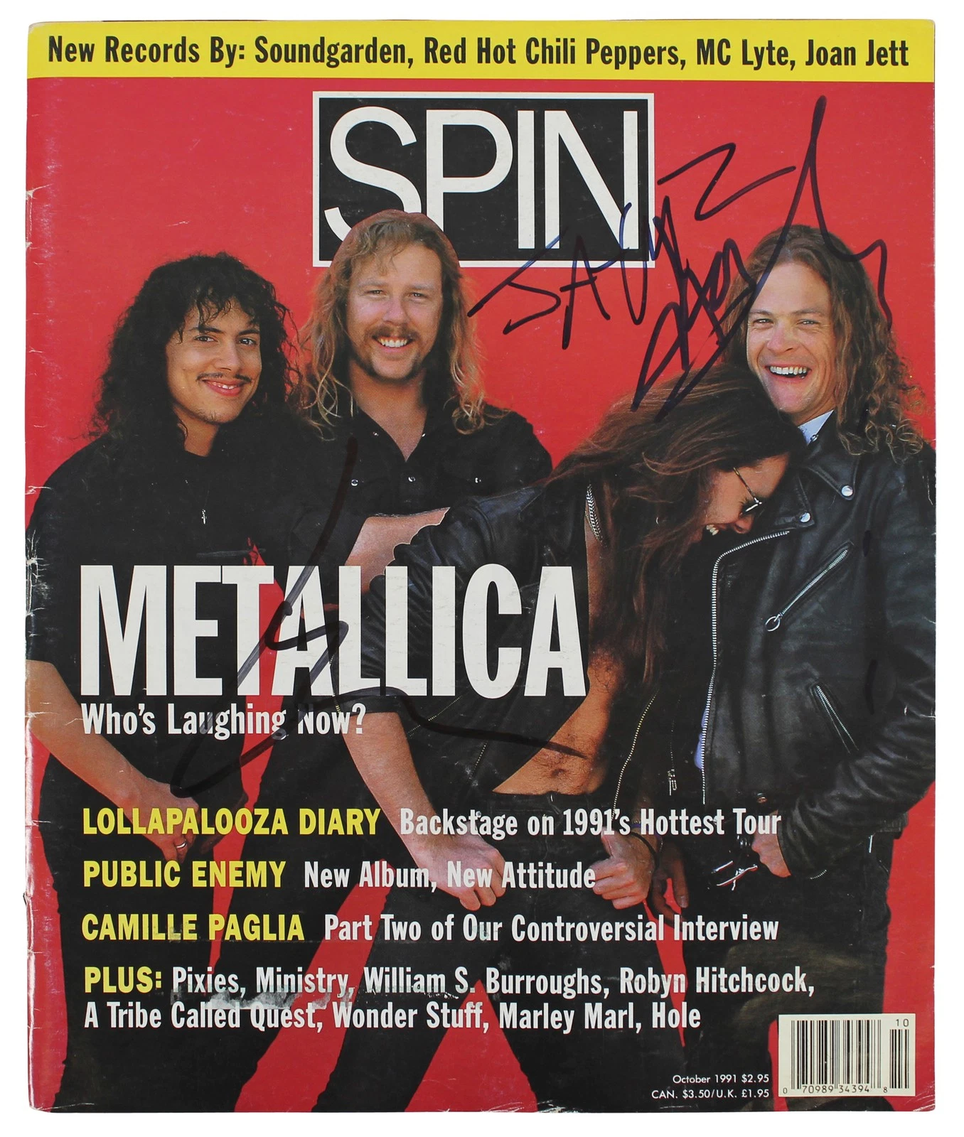 Metallica (3) Hetfield Ulrich & Newstead Signed Spin Magazine Cover BAS #AB76488
